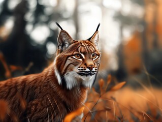 Obraz premium Wild Eurasian Lynx, Lynx lynx, Feline Predator in Forest Habitat
