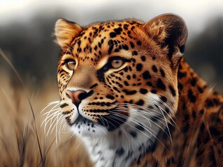 Fototapeta premium Leopard Close Up, Wild Big Cat in African Savanna