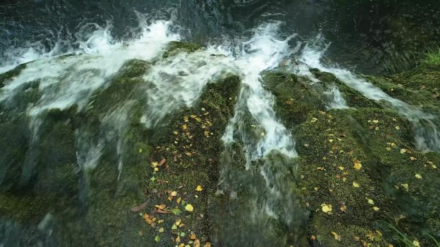 Drone footage of Parga Waterfall (Fervenza de Parga) in daytime in Parga, A Coruna, Galicia, Spain