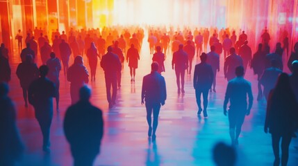 a population of people. Futuristic colors. Cinematic lighting.