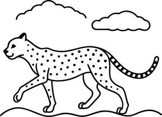 Detailed cheetah sprinting vector for an engaging coloring book design
