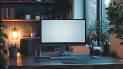 Clean and Minimalistic Monitor Mockup with Blank Screen on White Background for Versatile Editing and Displaying Content
