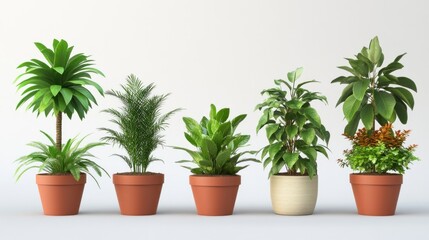 Obraz premium 9 isolated house plants in pots with leaves and flowers