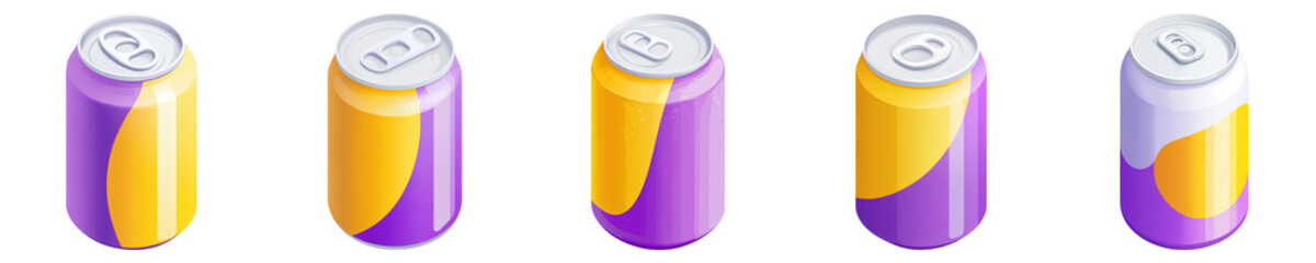 Refreshing Soda Cans Collection With Vibrant Designs, Perfect For Beverage Advertising, Isolated On Transparent Png Background. Generative Ai  