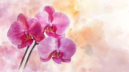 Beautiful pink orchid flowers on a soft watercolor background, perfect for nature and floral-themed designs.