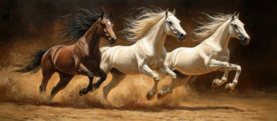 Fototapeta premium Artwork depicting running horses symbolizes strength and triumph