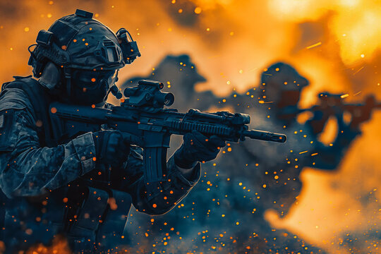 Military special unit commandos assault team during a mission