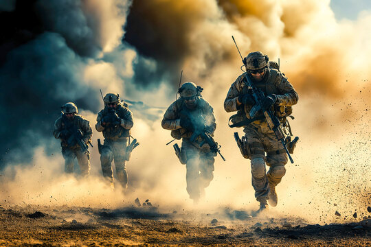 Military special unit commandos assault team during a mission
