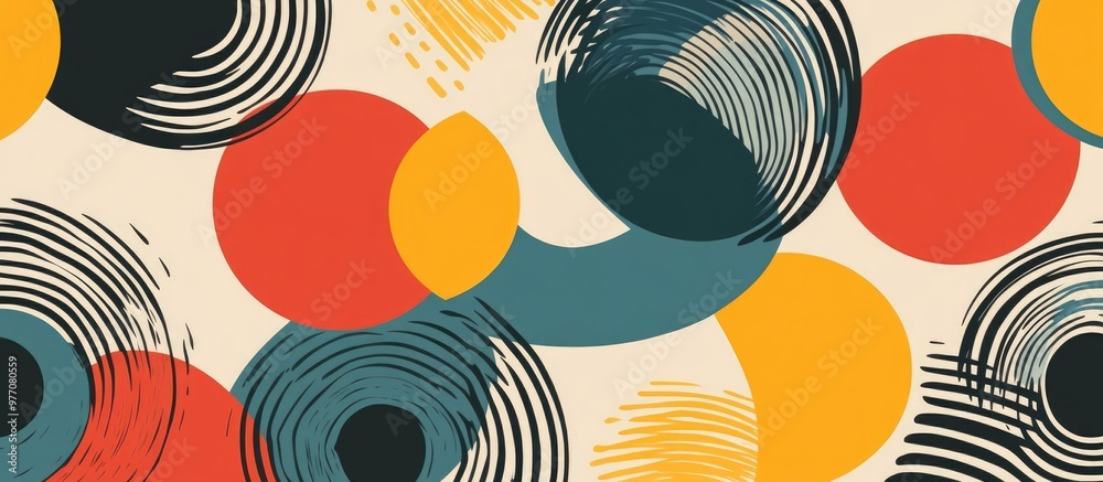 Poster Geometric minimal pattern artwork featuring simple circle shapes modern background in Bauhaus style and abstract design Vector illustration