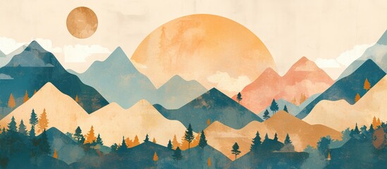 Pastel colored mountain landscape mural for children s room wall decor ideal for creating a playful atmosphere with whimsical wallpaper designs