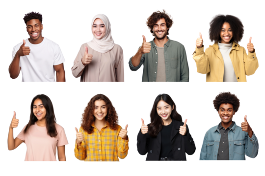 Diverse people thumbs up png cut out set