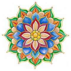 Diwali Floral Mandala Rangoli with Ethnic Elements on white background