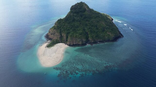 Comoros Marine National park Africa Indian Ocean aerial drone fly around little islet