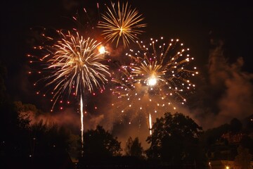 Colorful fireworks display in night sky marking anniversaries and festive holidays