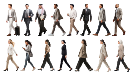 PNG diverse walking businessmen set, transparent background