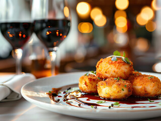 Elegant Croquetas Served in a Luxurious Spanish Restaurant Setting