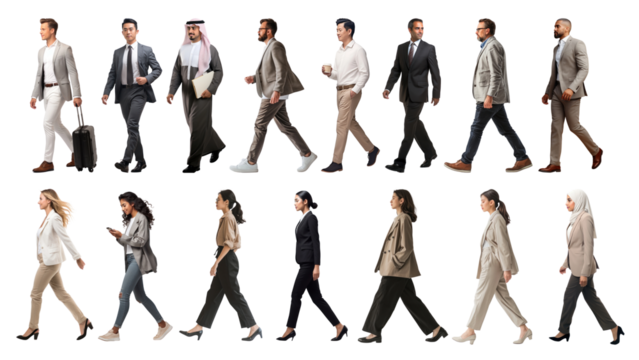 PNG diverse walking businessmen set, transparent background