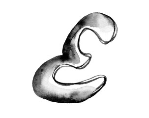 Fototapeta premium Handcrafted watercolor letter 'E' in black and white with smooth gradients and organic shapes. Perfect for typography, branding, or artistic design projects.