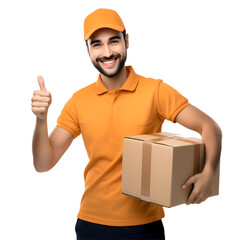  Handsome young delivery man portrait isolated on transparent background