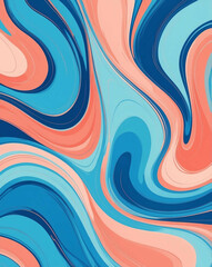 Blue to coral pastel swirl abstract pattern