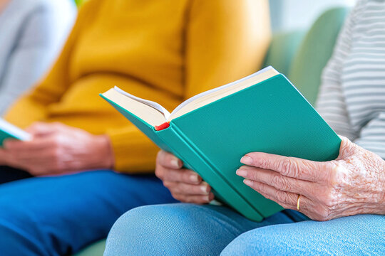 a person reading to elderly individuals in a community center