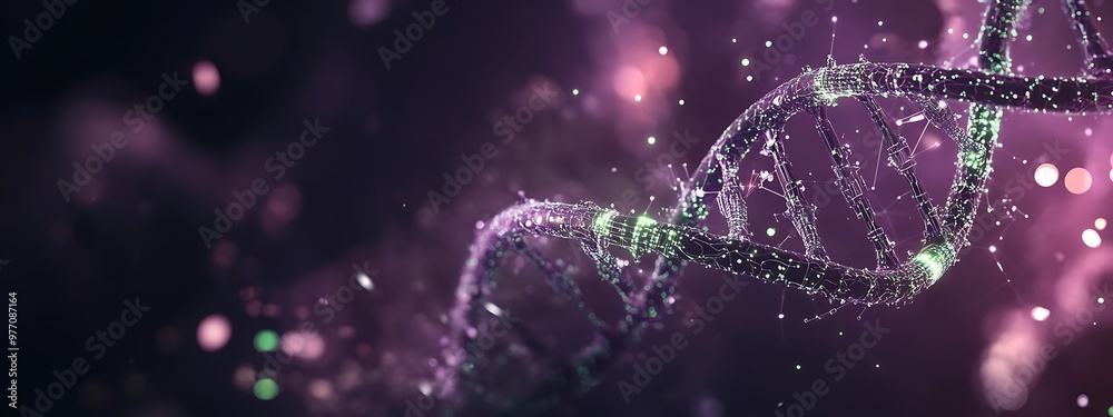 Aufkleber abstract representation of a dna double helix with green glowing dots