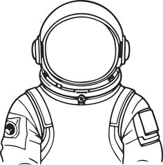Line Drawing of Astronaut Black Sketch Vector illustration on White Background. Vintage Astronaut Simple Linear Illustration. Cosmos Concept in Modern Line Draw Graphic Style