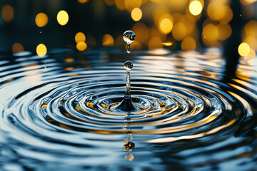 a single drop of water falling into a still pond, creating perfect concentric ripples