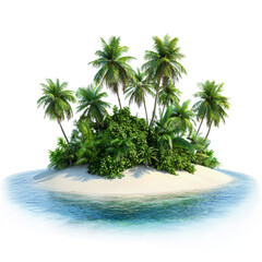 Tropical island with palm trees and clear blue water in paradise setting