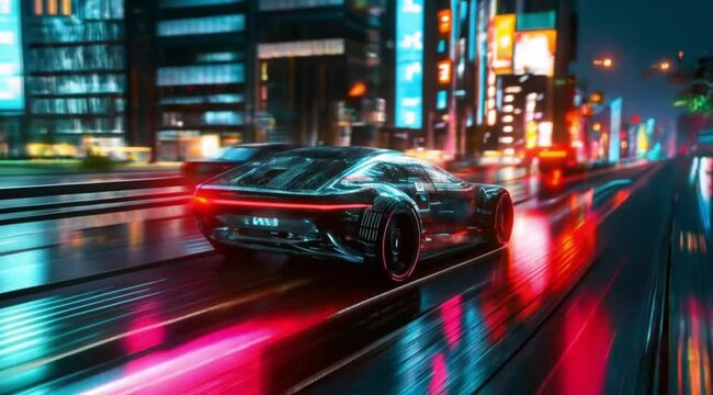 The scene looks close to a future car speeding on streets, Camera slow motion with different angles