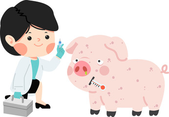 Veterinarian giving injection to a pig