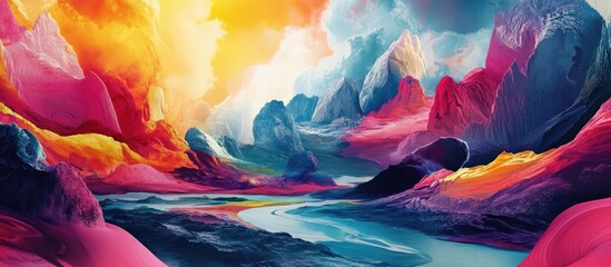 Colorful Surreal Landscape featuring a bold collage style design with rich saturation