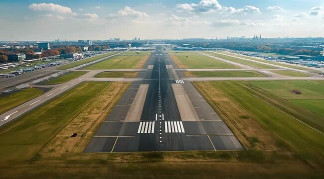 Aerial view of the airport runway, Camera slow motion with different angles