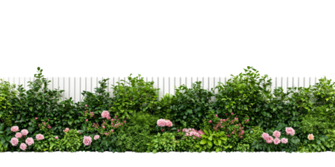 Lush garden with blooming flowers and greenery in backyard setting