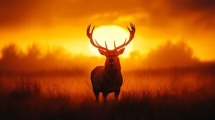 Majestic Red Deer Silhouette at Sunset