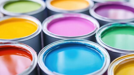 Fototapeta premium open paint cans with colorful vibrant shades for home renovation