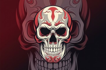 Edgy Skull Illustration with Red Flames on Dark Background - Unique Tattoo and Merchandise Design