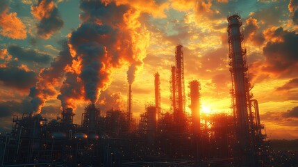 Obraz premium Industrial Landscape at Sunset Generative AI