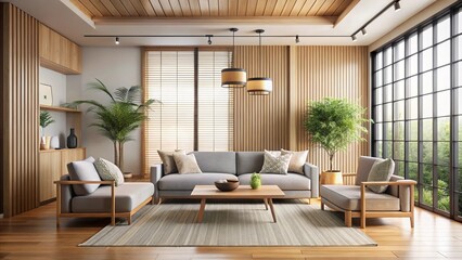 modern living room with fireplace, Beautiful Living Room in New Luxury Home with Fireplace and Roaring Fire. Large Bank of Windows Hints at Exterior View