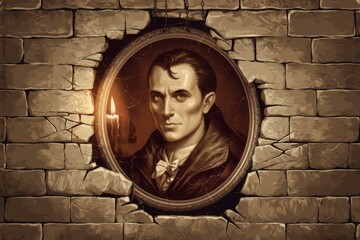 Mysterious Gothic Portrait of a Man with Candlelight on a Cracked Wall - Ideal for Horror and Historical Fiction Themes