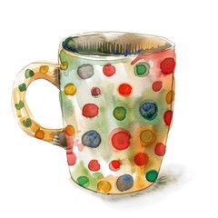 Colorful Polka Dot Mug Watercolor Artwork for Creative Home Decor