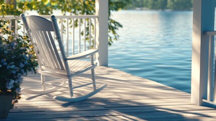 Relaxing Porch Overlooking a Calm Lake