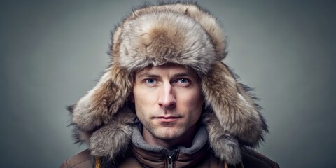 Against a muted backdrop, the furry hat's earflaps flapped playfully, conveying a sense of Russian tradition and