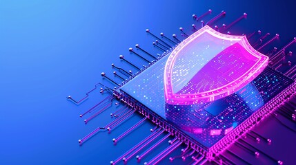 A conceptual image of a shield on a circuit board, symbolizing cybersecurity and digital protection in modern technology.