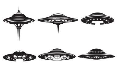 Set of UFO in flat style. Flying saucer vector illustration on white background. Alien spaceship business concept.