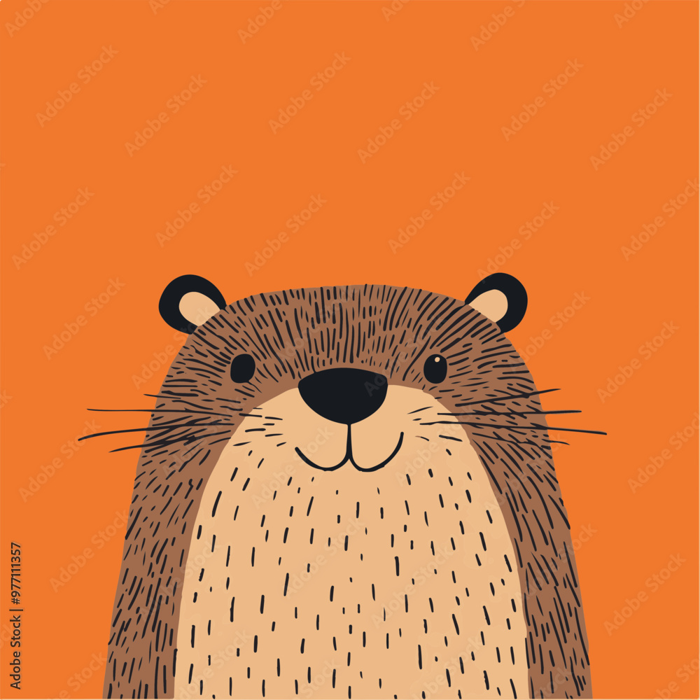 Sticker Cute Vector Illustration of a Smiling Bear on Orange