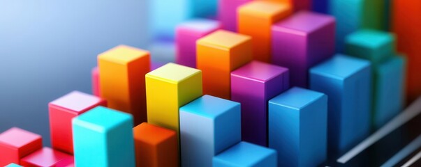 Obraz premium Creative business concept displayed as colorful blocks forming a 3D business chart, data creativity, innovative solutions through data