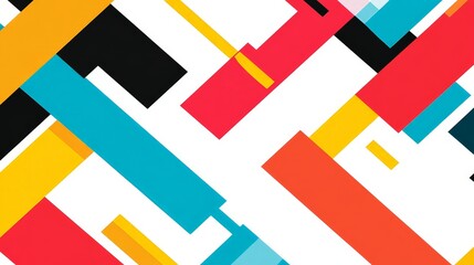 Obraz premium A vibrant, minimalist graphic design featuring bold, contrasting colors arranged in a clean, geometric pattern on a white background.