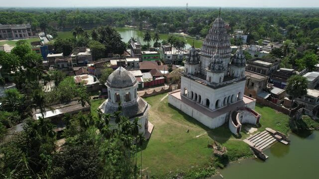 Aerial view of the Roth temple and Shiva Temple, Rajshahi, Puthia, Bangladesh