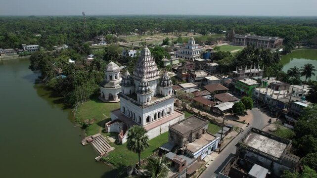 Aerial view of the Roth temple and Shiva Temple, Rajshahi, Puthia, Bangladesh